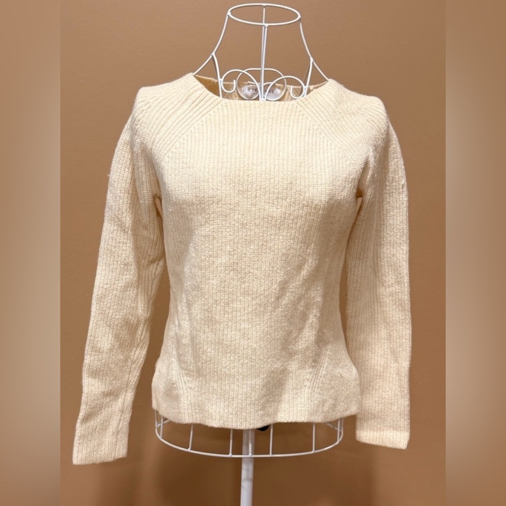 Everlane Petite Wool Crewneck Sweater Cream Rib Knit SP